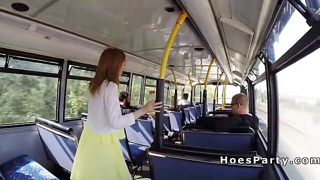 Hairy amateur gives POV blowjob on public bus