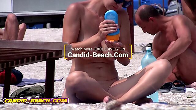 Naked MILF with Huge Tits and Shaved Pussy Spied on Beach