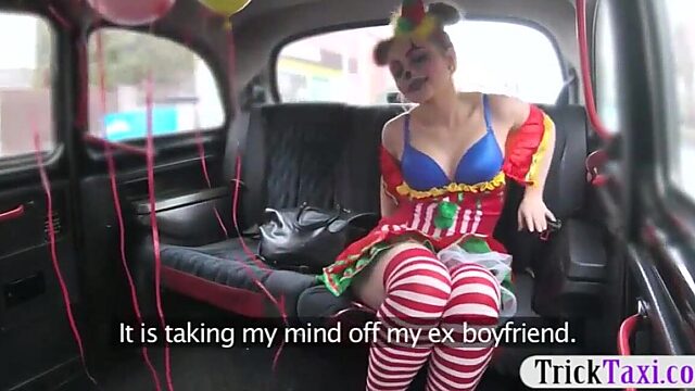 Blowjob queen in clown outfit gives free ride