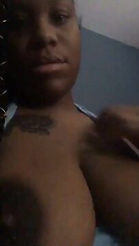 Ebony with perky tits shows off on webcam