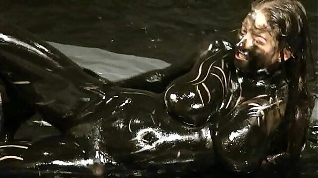 Brittany's Big Tits Covered in Black Oil Screwing Hard!