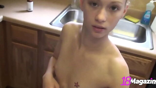 Sultry Skinny Cutie Emi Shows All While Cooking Naked!
