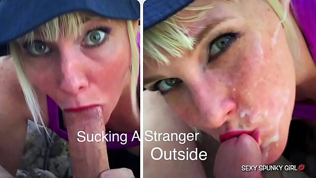 Sexy Milf Sucks Dick Outdoors While Hubby Waits