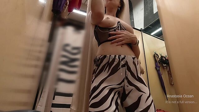 Exposed in fitting room with nosy woman watching