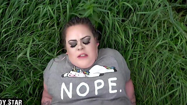 BBW Teen Gets Creampied Outdoors After Pissing Next to the Trees