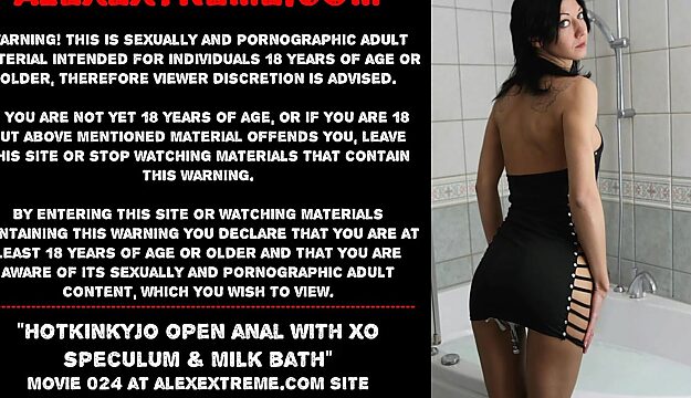 Hotkinkyjo's Extreme Anal Play with Speculum and Milk Bath
