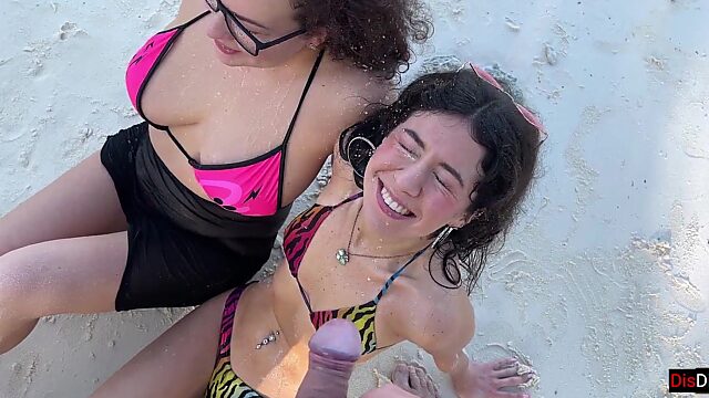 Golden Showers Galore on Public Beach with Busty Step-Mom and Step-Daughter