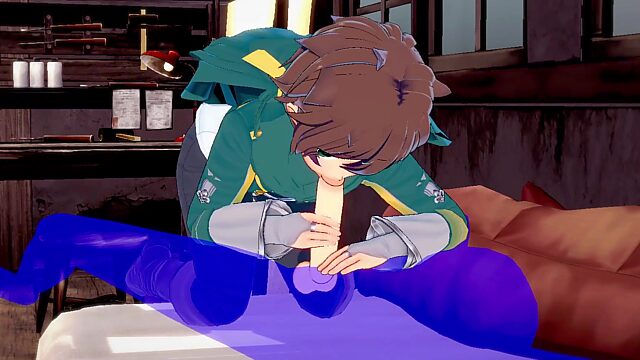 KonoSuba Gay Action: Kazuma's Mind-Blowing Blowjob with a Mouthful of Cum - Asian Anime Porn Game