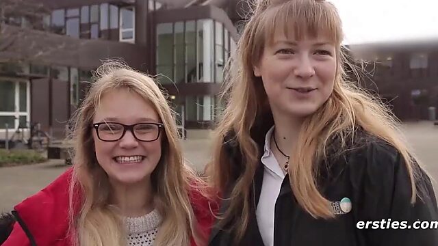 Lesbian Coeds Fucking in German University Library