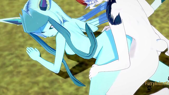 Hardcore 3D Furry Fuck: Glaceon Jerks Off Cinderace, Takes Him Deep and Gets Creampied