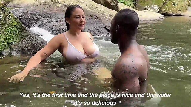 Busty Colombian MILF Flashes Huge Tits Outdoors, Then We Bang in the River