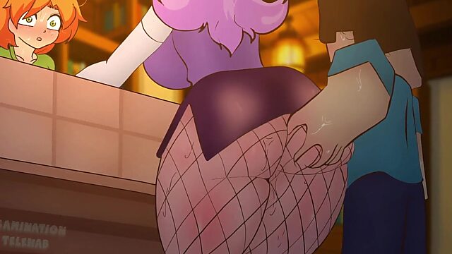 Un tipo de Minecraft se folla a una chica hentai en una tienda - Pornografía de dibujos animados en 2D muy caliente