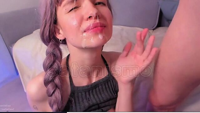Russian Cutie Gets a Messy Facial After Giving a Great Blowjob