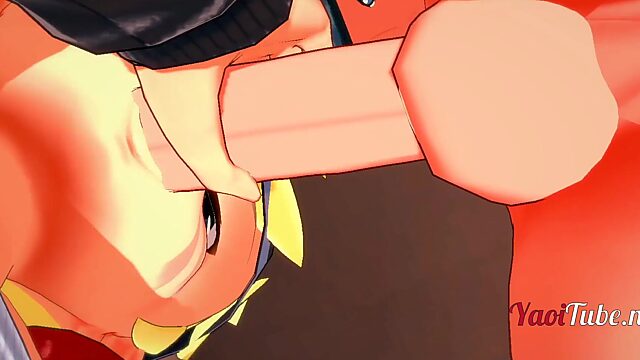 Naruto se deja masturbar y chupar la polla en un ardiente polvo hentai yaoi en 3D, se corre directamente en su boca
