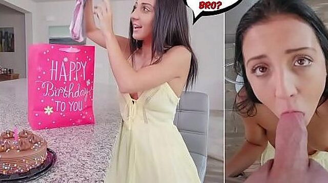 Birthday lingerie gift leads to intense amateur POV cumshot with petite Selena Stones' big ass