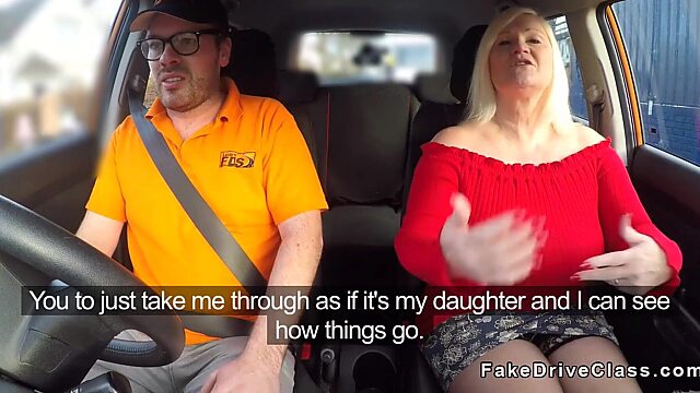 Big-titted granny gets boned by driving instructor in the backseat!