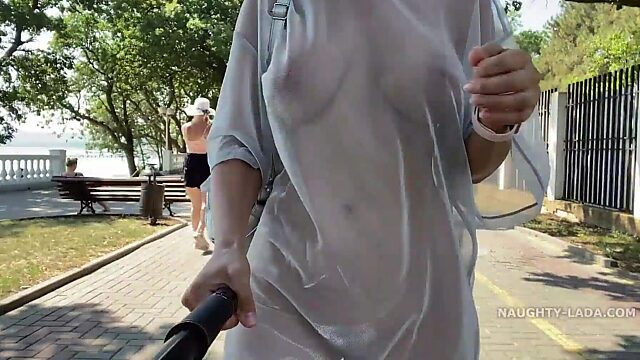 Slutty wife flaunts see-through dress in public park