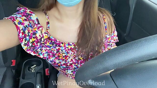 Wet Filipina Fingers Herself in Mall Parking Lot