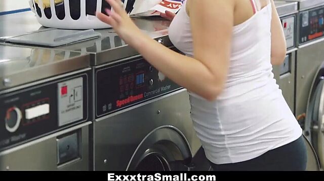 Petite Cowgirl Cali Hayes Gets Fucked Doggystyle in Laundromat and Takes a Cumshot