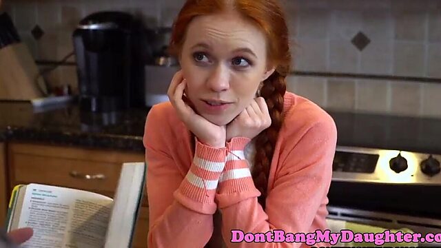 Petite redhead gives a mind-blowing blowjob to a hung amateur