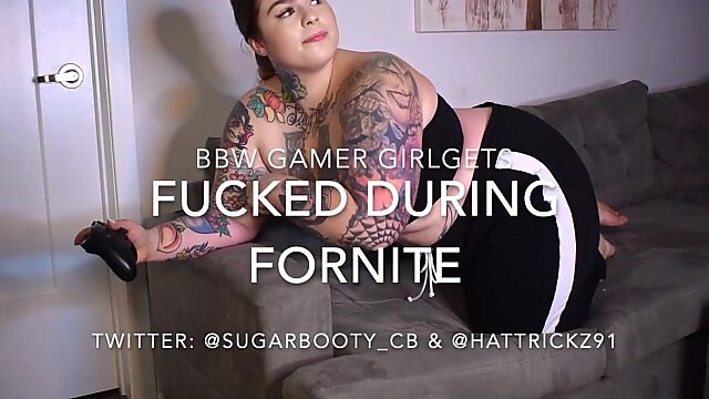 BBW Gamer Girl Sugarbooty Takes Massive Cumshot from Steve Rickz