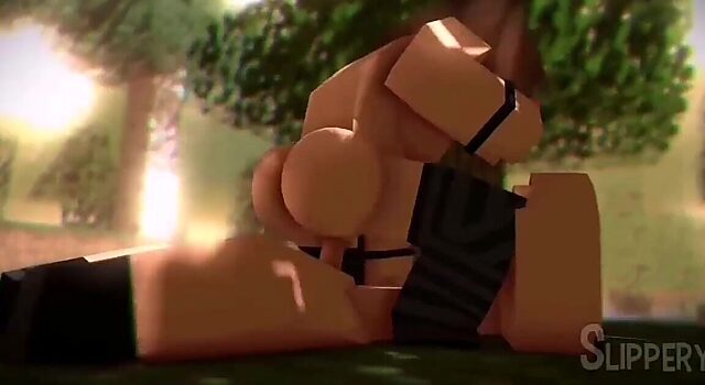 Jenny's massive assets bounce as she gets slippery in Minecraft